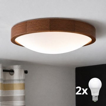 Brilagi - LED-loftlampe CARVALHO SLIM 2xE27/15W/230V eg/kirsebær Ø 37 cm
