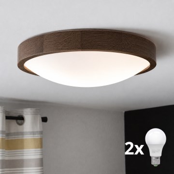 Brilagi - LED loftlampe CARVALHO SLIM 2xE27/15W/230V eg/valnød Ø 37 cm