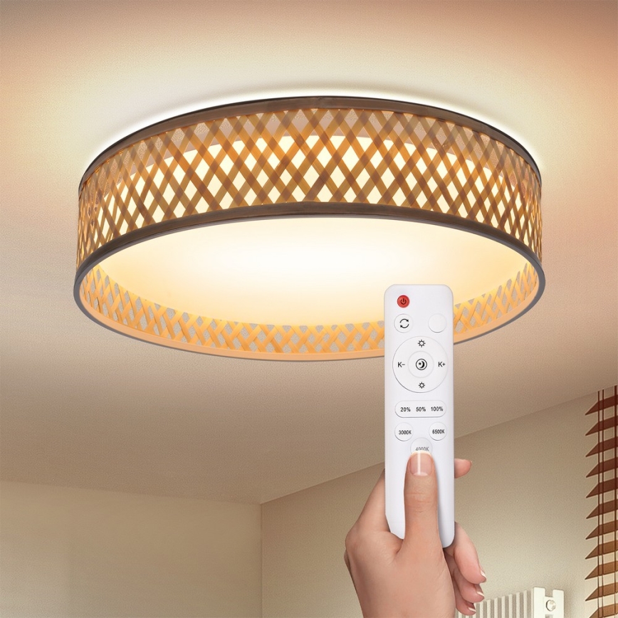 Brilagi - LED loftlampe dæmpbar CAMILA LED/48W/230V 3000-6500K bambus diameter 40 cm + fjernbetjening