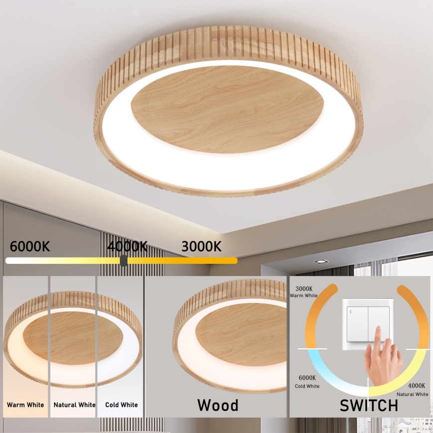 Brilagi - LED-loftlampe FALCON WOOD MODERN LED/40W/230V 3000/4000/6000K Ø 60 cm træ