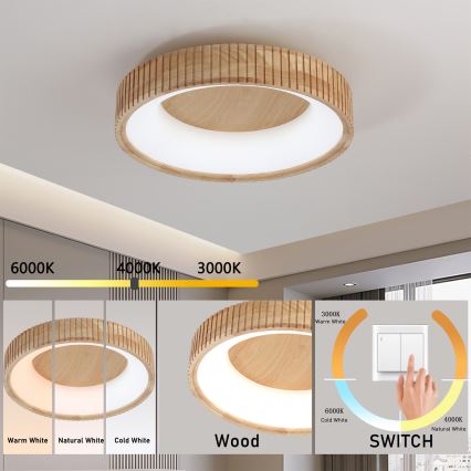 Brilagi - LED loftlampe FALCON WOOD MODERN LED/30W/230V 3000/4000/6000K Ø 45 cm træ