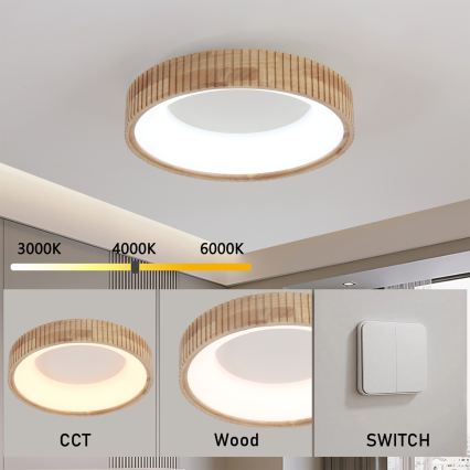 Brilagi - LED loftlampe FALCON WOOD MODERN LED/30W/230V 3000/4000/6000K Ø 45 cm træ