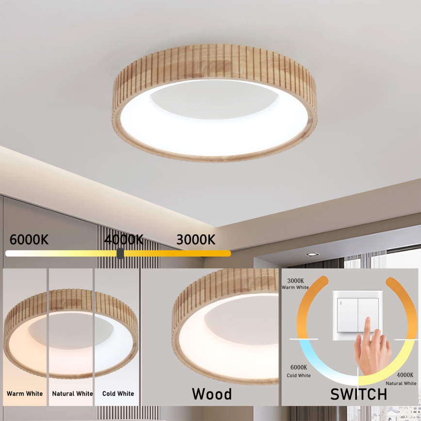 Brilagi - LED loftlampe FALCON WOOD MODERN LED/30W/230V 3000/4000/6000K Ø 45 cm træ