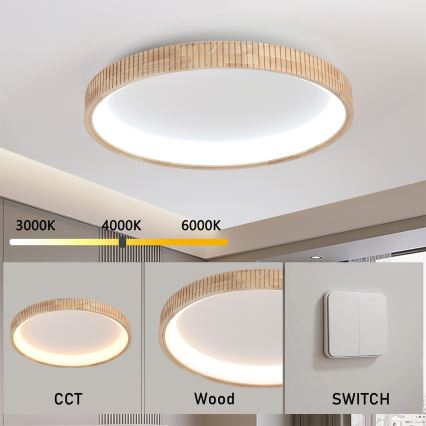 Brilagi - LED-loftlampe FALCON WOOD MODERN LED/60W/230V 3000/4000/6000K Ø 80 cm i træ