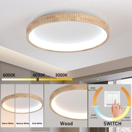 Brilagi - LED-loftlampe FALCON WOOD MODERN LED/60W/230V 3000/4000/6000K Ø 80 cm i træ