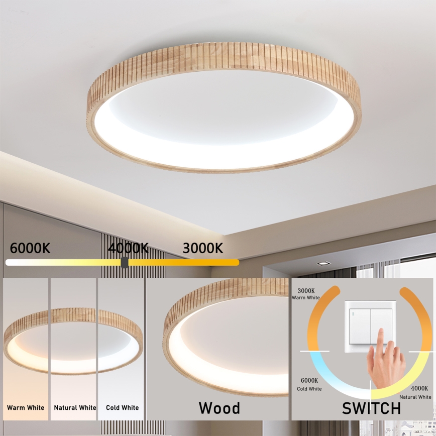 Brilagi - LED-loftlampe FALCON WOOD MODERN LED/60W/230V 3000/4000/6000K Ø 80 cm i træ