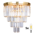 Brilagi - LED Loftlampe i krystal MOZART 5xE14/40W/230V guldfarvet