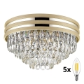 Brilagi - LED Loftlampe i krystal VELURE 5xE14/40W/230V guldfarvet