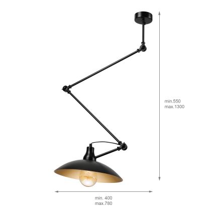 Brilagi - LED-loftlampe på stang IRONBEAM 1xE27/60W/230V sort