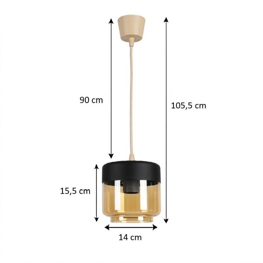 Brilagi - LED-pendel RETRO GLAS 1xE27/60W/230V Ø 14 cm beige/røget beige/sort