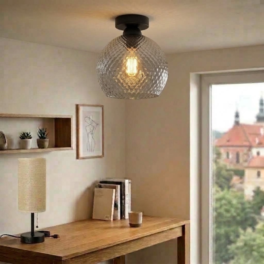 BRILAGI - LED Loftlampe RETRO GLASS 1xE27/60W/230V Ø 25 cm sort/røggrå