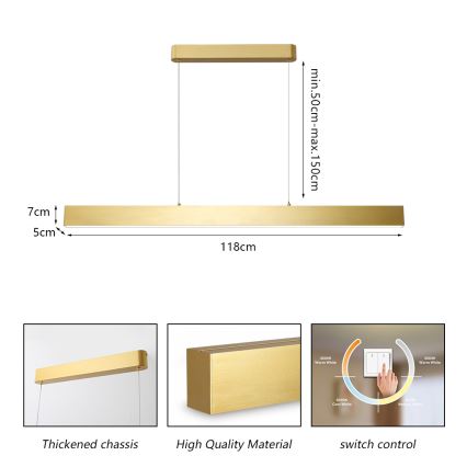 Brilagi - LED lysekrone på kabel SLEEKLINE LED/40W/230V 3000/4500/6000K guld