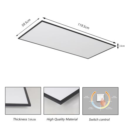 Brilagi - LED loftarmatur SLIMFRAME LED/80W/230V 120x60 cm 3000/4000/6000K sort