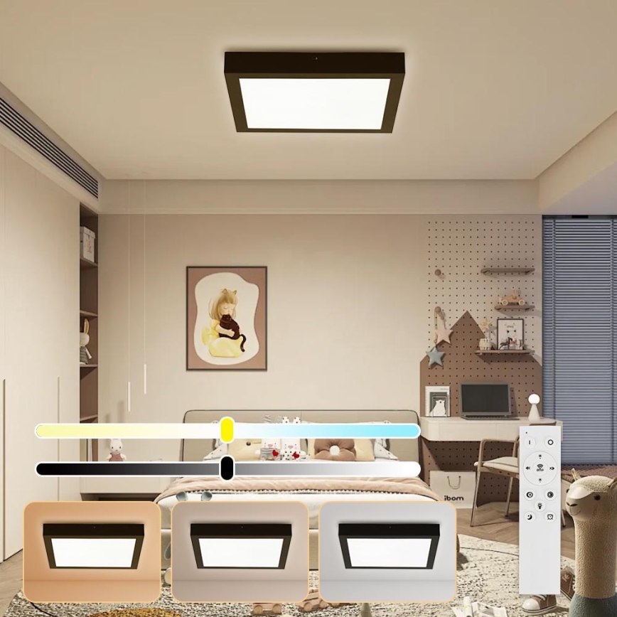 Brilagi - LED loftlampe til badeværelse dæmpbar FRAME SMART LED/24W/230V 30x30 cm 3000-6000K IP44 sort + fjernbetjening