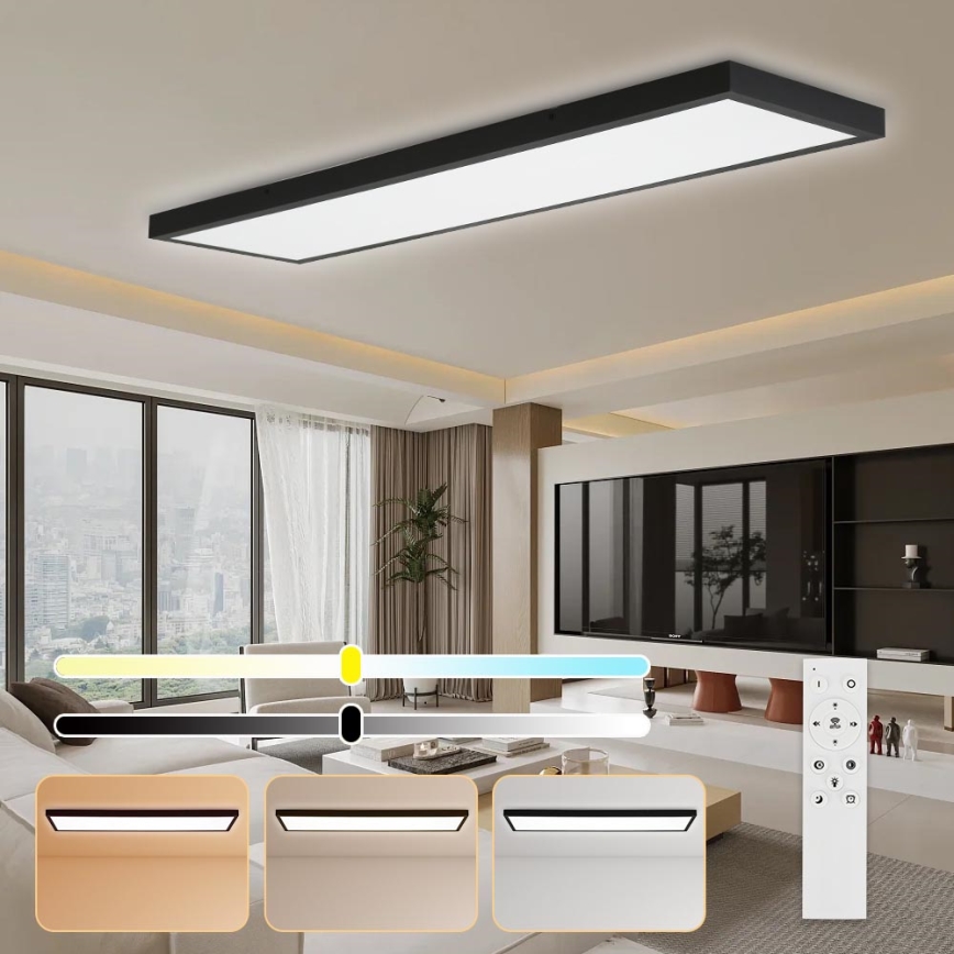 Brilagi - LED loftlampe til badeværelse dæmpbar FRAME SMART LED/50W/230V 30x120 cm 3000-6000K IP44 sort + fjernbetjening