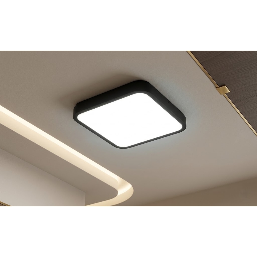 BRILAGI - LED badeværelsesloftlampe med sensor ZENNA LED/18W/230V 28,5 x 28,5 cm IP44 sort + fjernbetjening