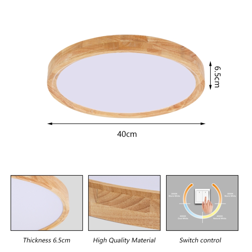 Brilagi - LED loftlampe WOODROUND LED/30W/230V 3000/4000/6000K Ø 40 cm træ CRI 90