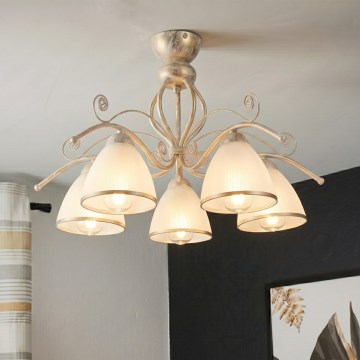 Brilagi - LED loftmonteret lysekrone ANTICO 5xE27/60W/230V 3000K hvid patina