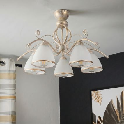 Brilagi - LED loftmonteret lysekrone ANTICO 5xE27/60W/230V 3000K hvid patina