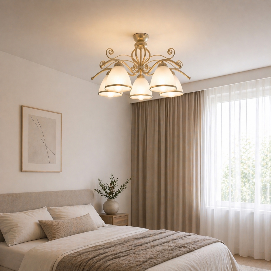 Brilagi - LED loftmonteret lysekrone ANTICO 5xE27/60W/230V 3000K hvid patina