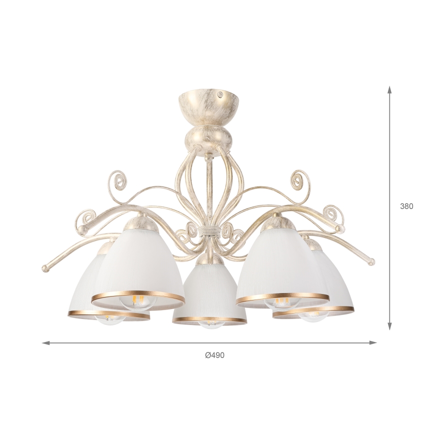 Brilagi - LED loftmonteret lysekrone ANTICO 5xE27/60W/230V 3000K hvid patina