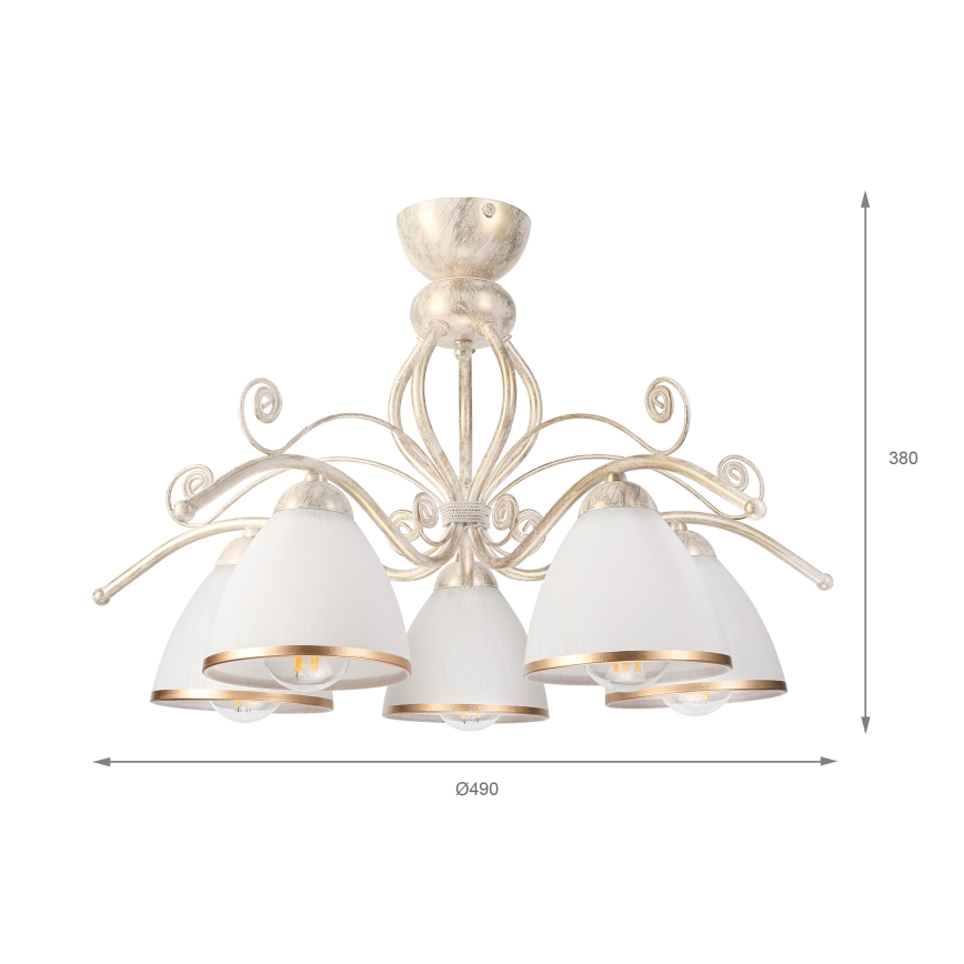 Brilagi - LED loftmonteret lysekrone ANTICO 5xE27/60W/230V 3000K hvid patina