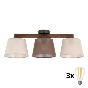 BRILAGI - LED loftmonteret lysekrone LATTE SABIA 3xE27/15W/230V fyrretræ/blandet