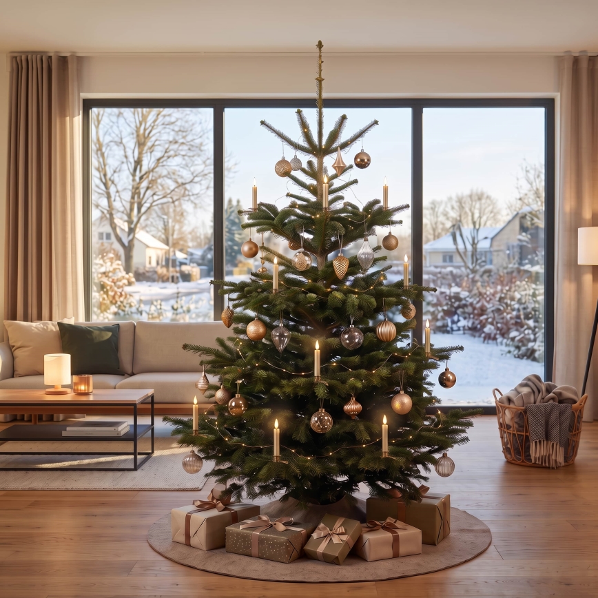 BRILAGI - LED-lys til juletræ 10xLED/10xAAA guld + fjernbetjening
