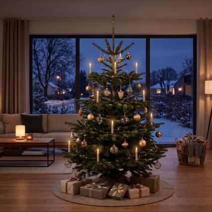 BRILAGI - LED-lys til juletræ 10xLED/10xAAA guld + fjernbetjening