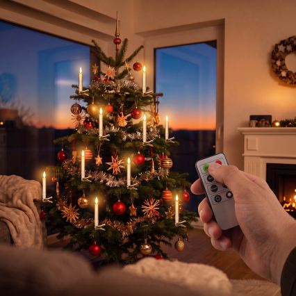 BRILAGI - LED-lys til juletræ 10xLED/10xAAA guld + fjernbetjening