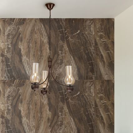 Brilagi - LED-lysekrone COTTAGE med kædeophæng 3xE14/40W/230V bøg/brun/røget beige
