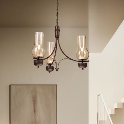Brilagi - LED-lysekrone COTTAGE med kædeophæng 3xE14/40W/230V bøg/brun/røget beige