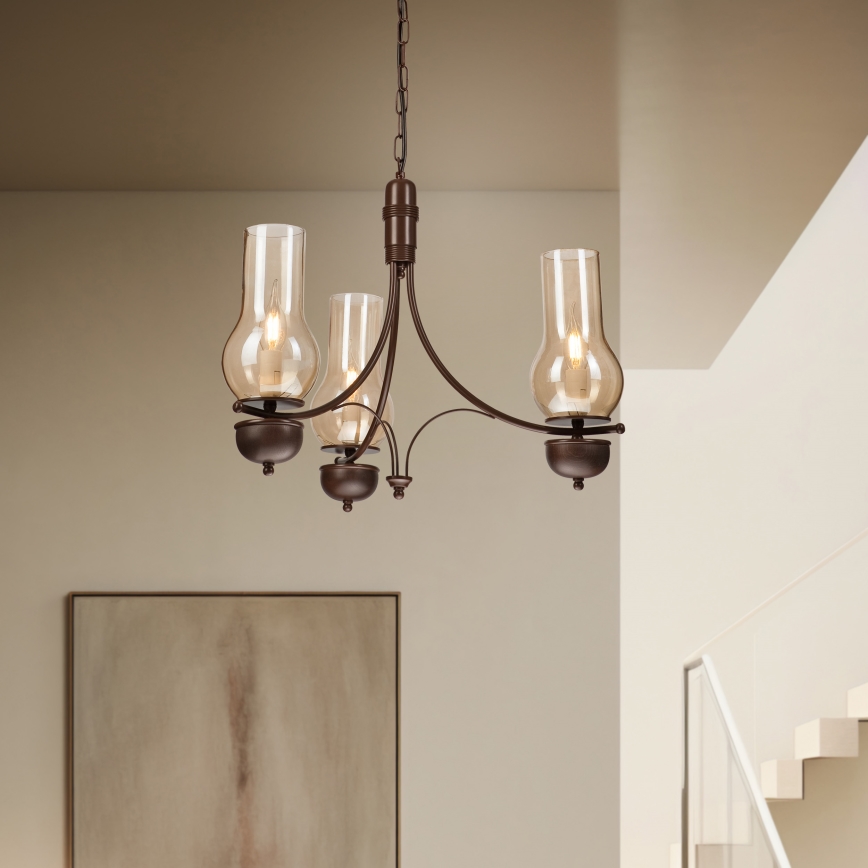 Brilagi - LED-lysekrone COTTAGE med kædeophæng 3xE14/40W/230V bøg/brun/røget beige