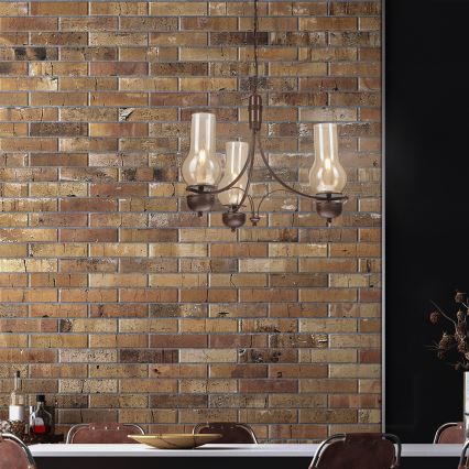 Brilagi - LED-lysekrone COTTAGE med kædeophæng 3xE14/40W/230V bøg/brun/røget beige