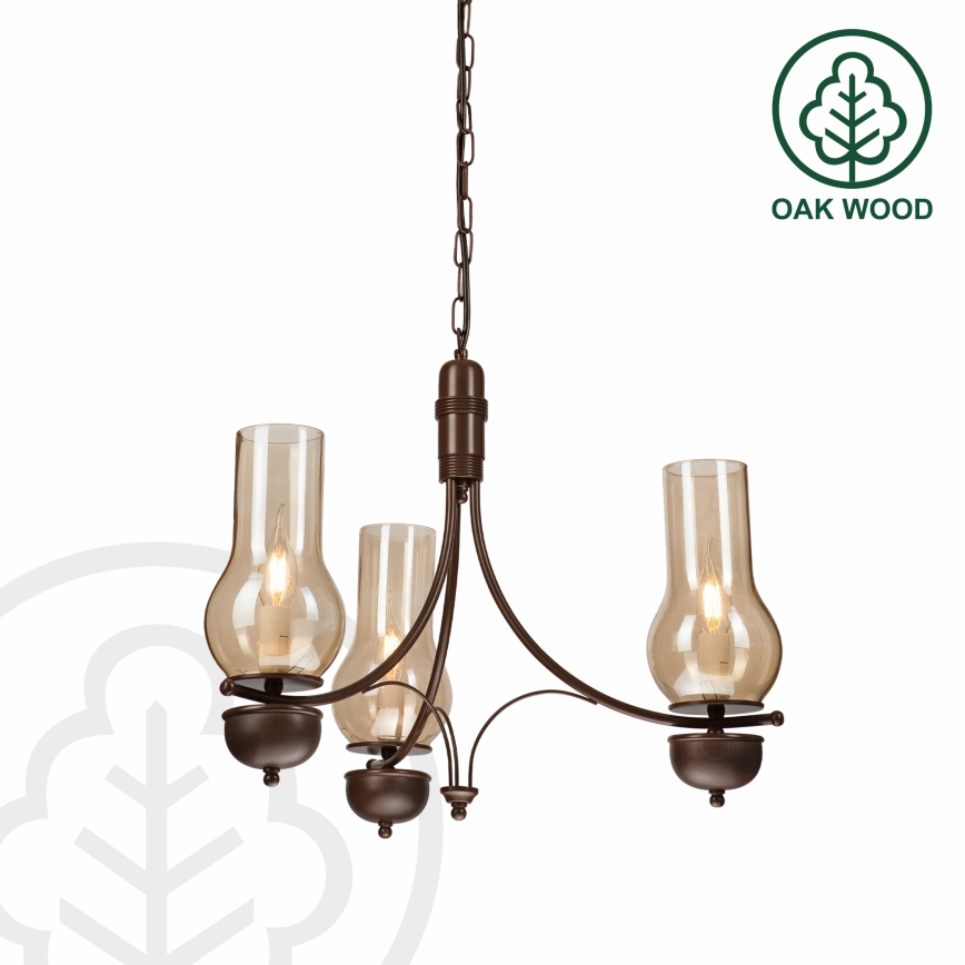 Brilagi - LED-lysekrone COTTAGE med kædeophæng 3xE14/40W/230V bøg/brun/røget beige