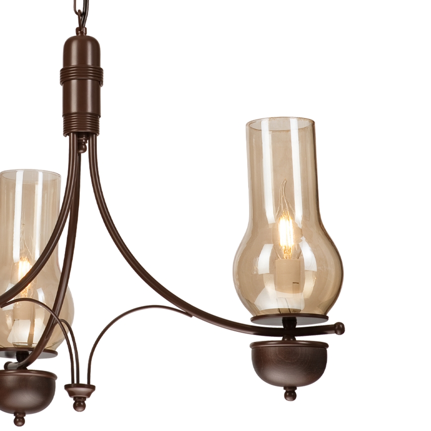 Brilagi - LED-lysekrone COTTAGE med kædeophæng 3xE14/40W/230V bøg/brun/røget beige