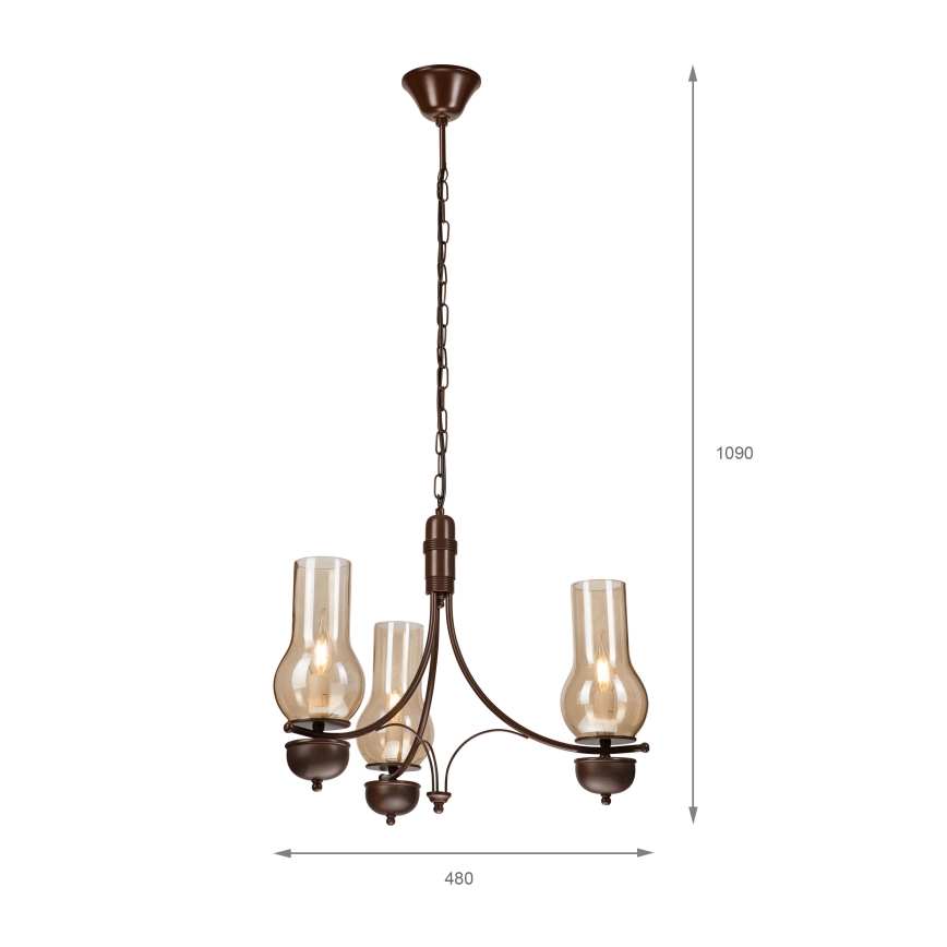 Brilagi - LED-lysekrone COTTAGE med kædeophæng 3xE14/40W/230V bøg/brun/røget beige
