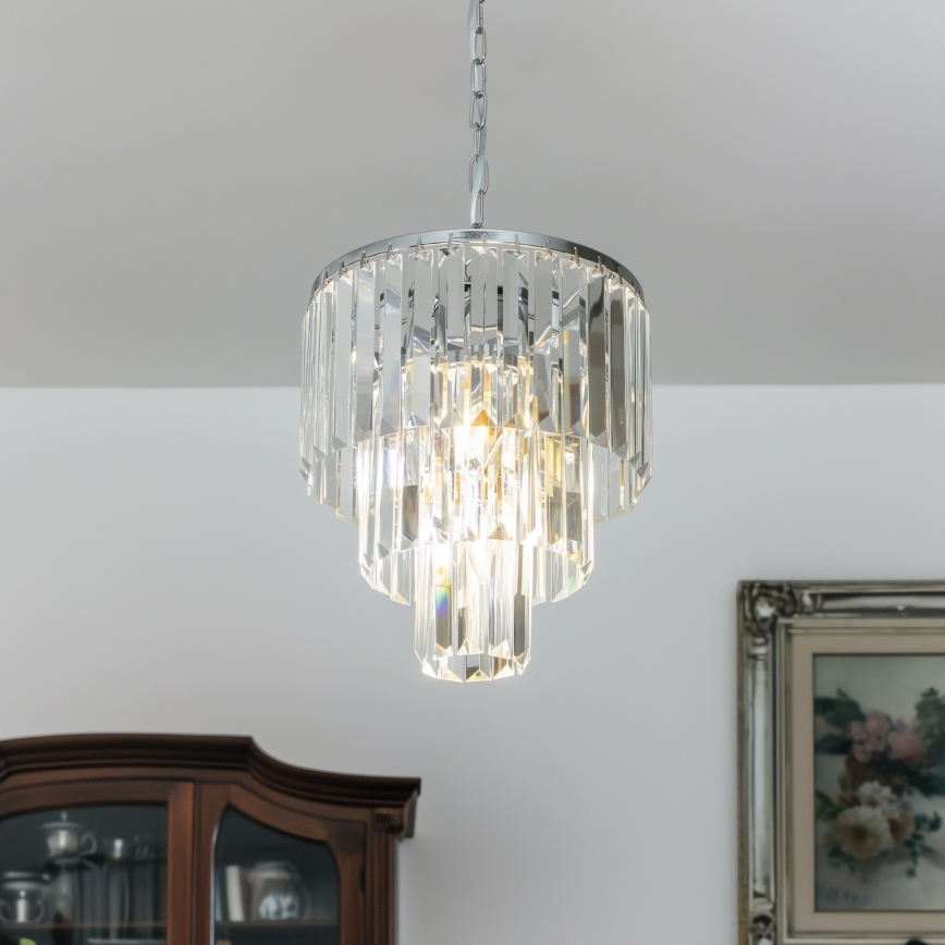 Brilagi - LED Lysekrone i krystal m. kædeophæng MOZART 4xE14/40W/230V skinnende krom
