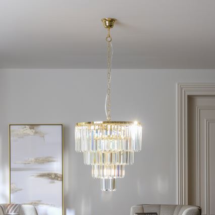 Brilagi - LED Lysekrone i krystal m. kædeophæng MOZART 5xE14/40W/230V guldfarvet