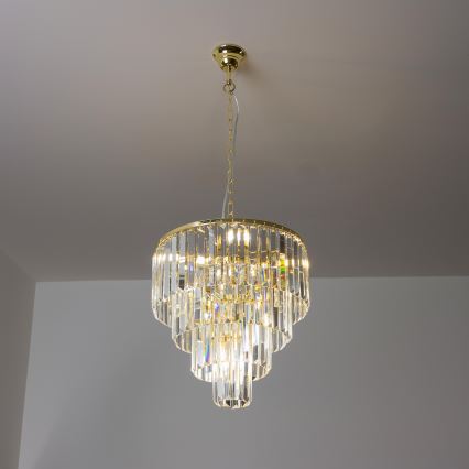 Brilagi - LED Lysekrone i krystal m. kædeophæng MOZART 5xE14/40W/230V guldfarvet