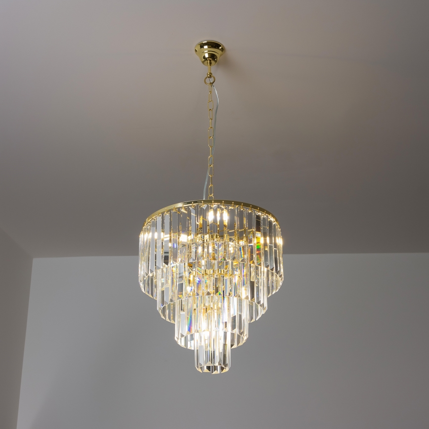 Brilagi - LED Lysekrone i krystal m. kædeophæng MOZART 5xE14/40W/230V guldfarvet