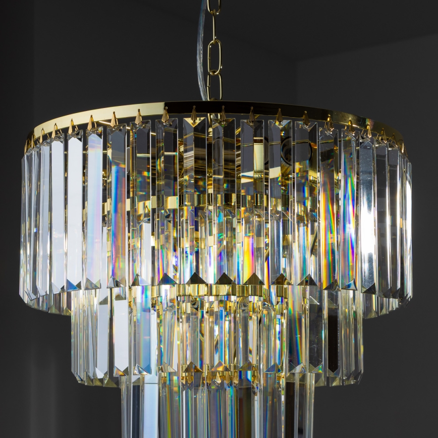Brilagi - LED Lysekrone i krystal m. kædeophæng MOZART 5xE14/40W/230V guldfarvet