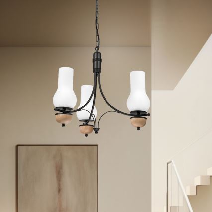 Brilagi - LED-lysekrone med kæde COTTAGE 3xE14/40W/230V eg/sort/hvid