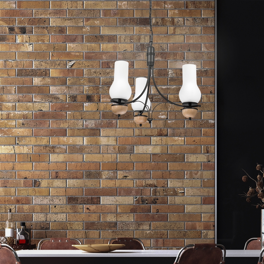 Brilagi - LED-lysekrone med kæde COTTAGE 3xE14/40W/230V eg/sort/hvid