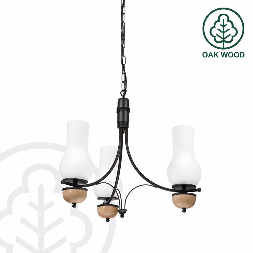 Brilagi - LED-lysekrone med kæde COTTAGE 3xE14/40W/230V eg/sort/hvid
