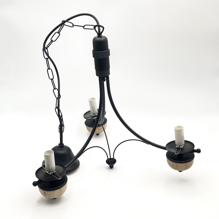 Brilagi - LED-lysekrone med kæde COTTAGE 3xE14/40W/230V eg/sort/hvid