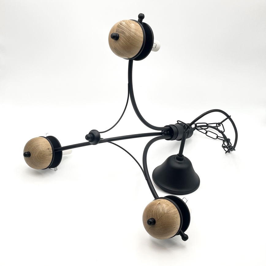 Brilagi - LED-lysekrone med kæde COTTAGE 3xE14/40W/230V eg/sort/hvid