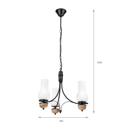 Brilagi - LED-lysekrone med kæde COTTAGE 3xE14/40W/230V eg/sort/hvid