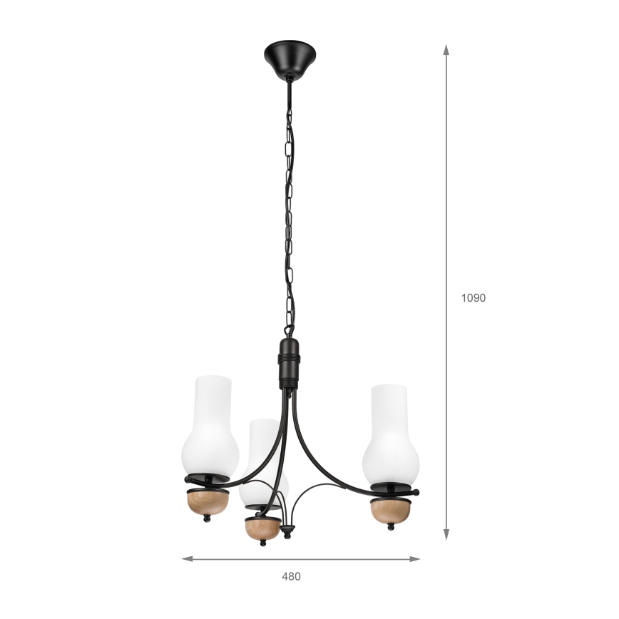 Brilagi - LED-lysekrone med kæde COTTAGE 3xE14/40W/230V eg/sort/hvid