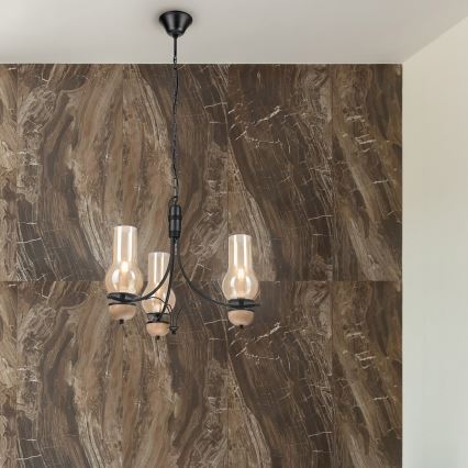 Brilagi - LED-lysekrone med kæde COTTAGE 3xE14/40W/230V eg/sort/røget beige